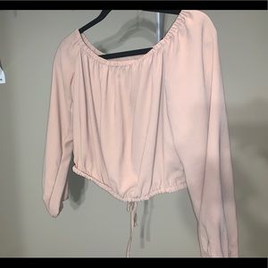 Light pink, off the shoulder, Wilfred top.